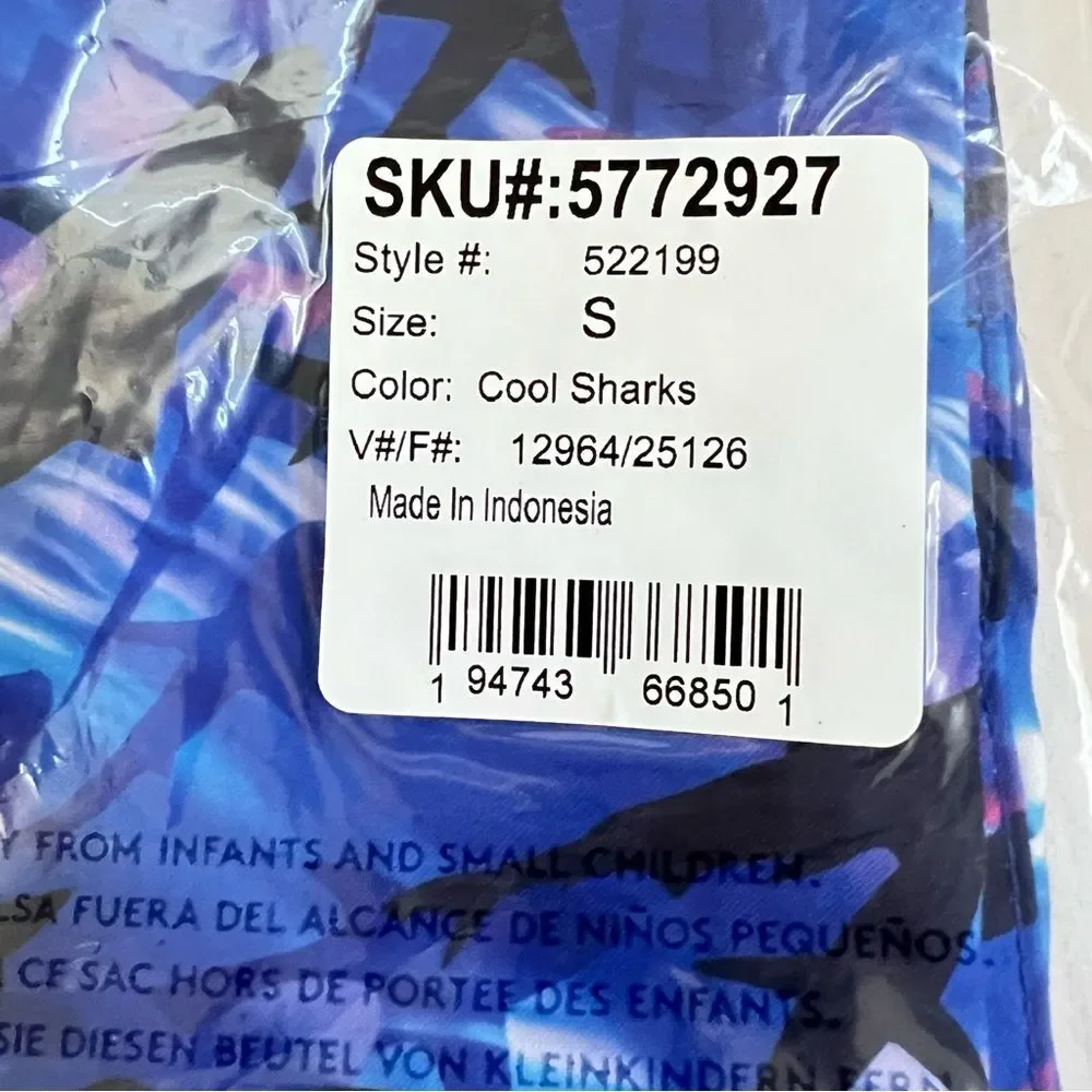 Lands' End Kids Swim Trunks Shark Print Size Small 6/7 Elastic Drawstring Waist